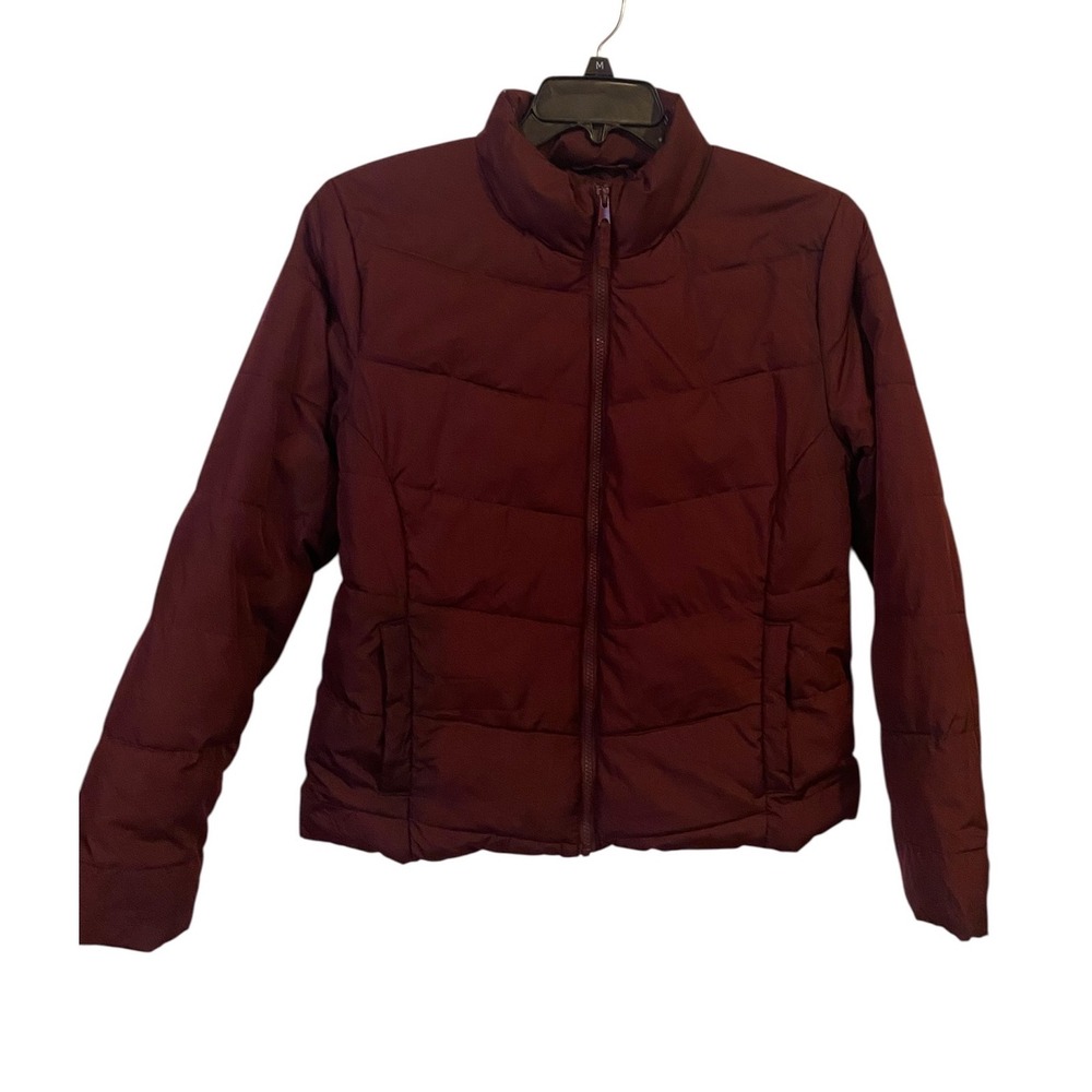 Cole Haan Womens Puffer Jacket Maroon Red Quilted Sz Medium Full Zip